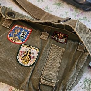 Vintage Canvas Messenger Bag With European  Patches